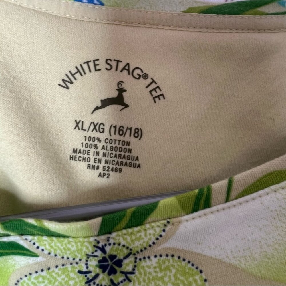 White Stag tee shirt floral flowers mocked Green and Blue Graphic T-Shirt - Picture 7 of 8